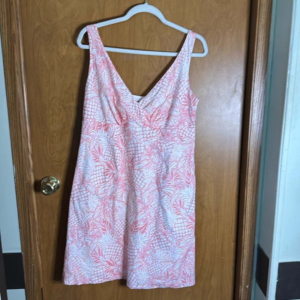 VINEYARD VINES SZ 12 WOMENS PINK/WHITE FLORAL SHEATH DRESS LINED SIDE ZIP